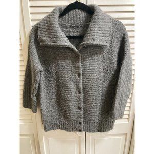 Eileen Fisher Alpaca Merino Wool Collared Button Down Gray Cardigan Sweater